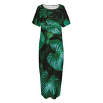 Natural Tropical Leaf Print Short Sleeve Long Nightdress