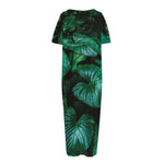 Natural Tropical Leaf Print Short Sleeve Long Nightdress