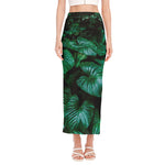 Natural Tropical Leaf Print Side Slit Maxi Skirt