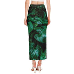 Natural Tropical Leaf Print Side Slit Maxi Skirt