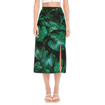 Natural Tropical Leaf Print Side Slit Midi Skirt