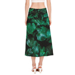 Natural Tropical Leaf Print Side Slit Midi Skirt