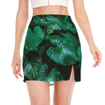 Natural Tropical Leaf Print Side Slit Mini Skirt