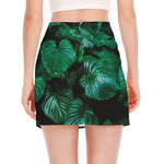 Natural Tropical Leaf Print Side Slit Mini Skirt