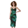Natural Tropical Leaf Print Slim Fit Midi Cami Dress