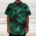 Natural Tropical Leaf Print Textured Short Sleeve Shirt