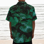 Natural Tropical Leaf Print Textured Short Sleeve Shirt