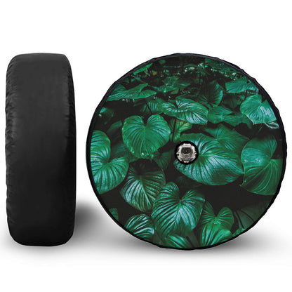 Natural Tropical Leaf Print Tire Cover With Camera Hole