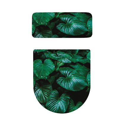 Natural Tropical Leaf Print Toilet Lid And Tank Cover Set