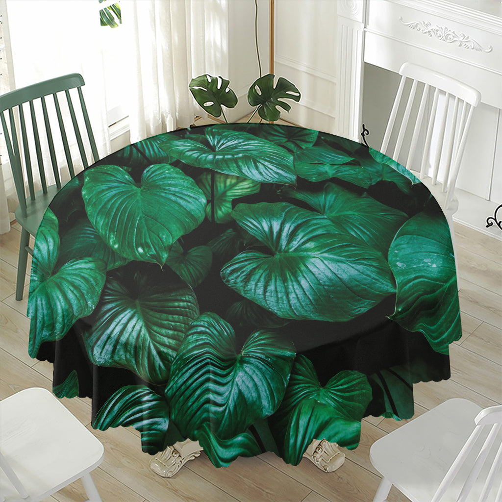 Natural Tropical Leaf Print Waterproof Round Tablecloth