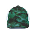 Natural Tropical Leaf Print White Mesh Trucker Hat