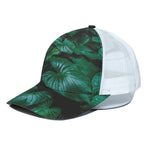 Natural Tropical Leaf Print White Mesh Trucker Cap