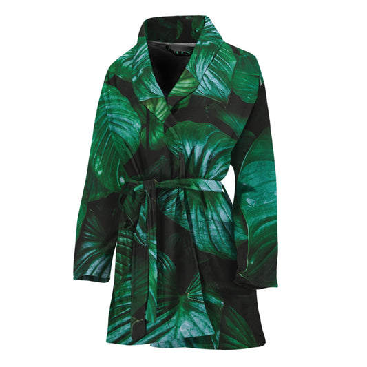 Natural Tropical Leaf Print Women's Bathrobe