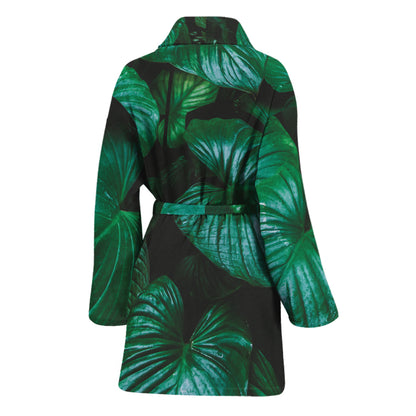 Natural Tropical Leaf Print Women's Bathrobe