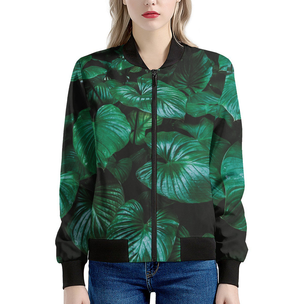 Natural Tropical Leaf Print Women's Bomber Jacket