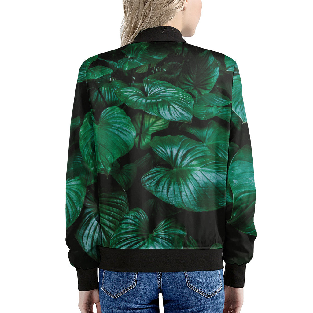 Natural Tropical Leaf Print Women's Bomber Jacket