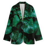 Natural Tropical Leaf Print Women's Cotton Blazer