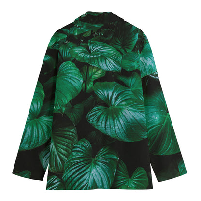 Natural Tropical Leaf Print Women's Cotton Blazer