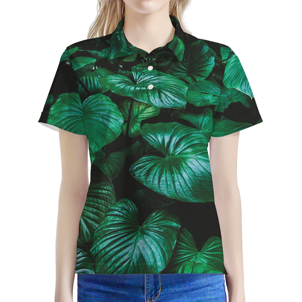 Natural Tropical Leaf Print Women's Polo Shirt