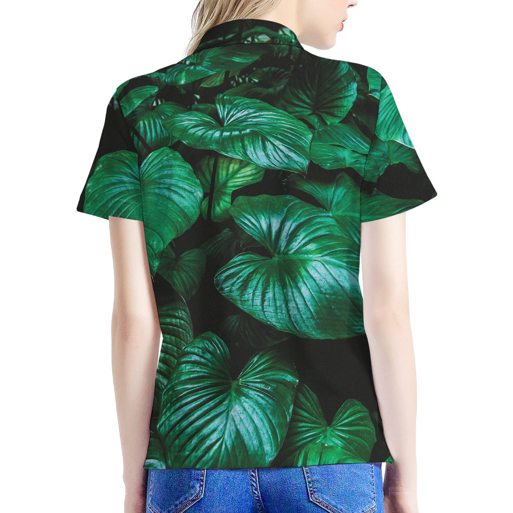 Natural Tropical Leaf Print Women's Polo Shirt