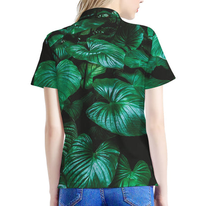 Natural Tropical Leaf Print Women's Polo Shirt