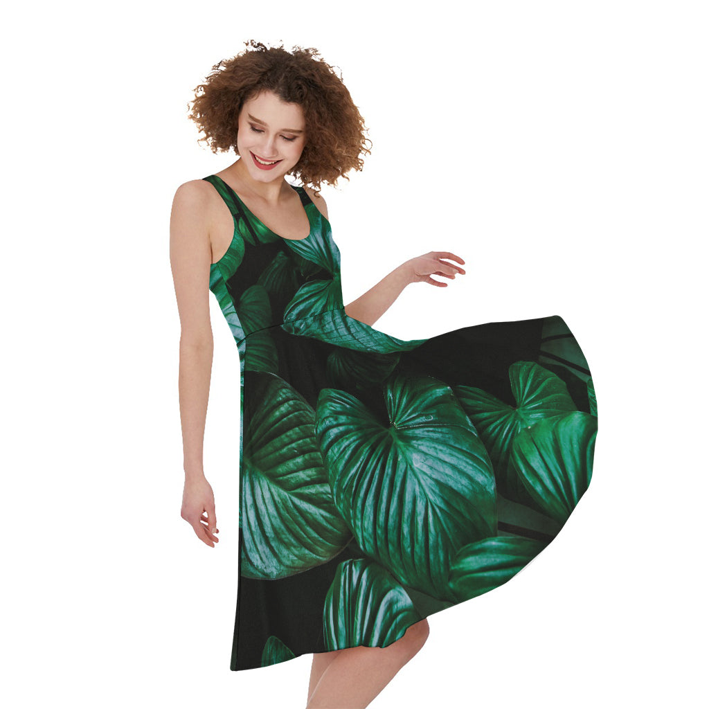 Natural Tropical Leaf Print Women's Sleeveless Dress