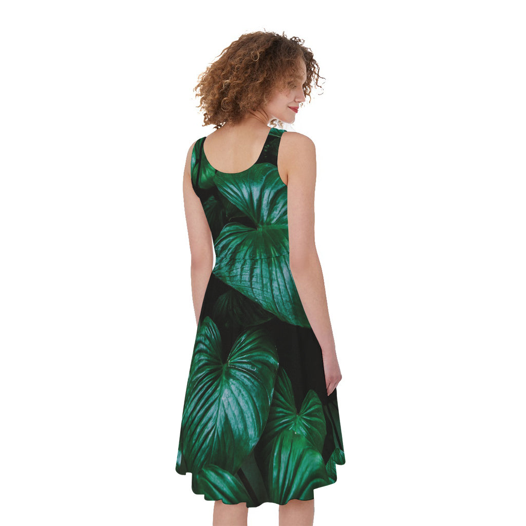 Natural Tropical Leaf Print Women's Sleeveless Dress