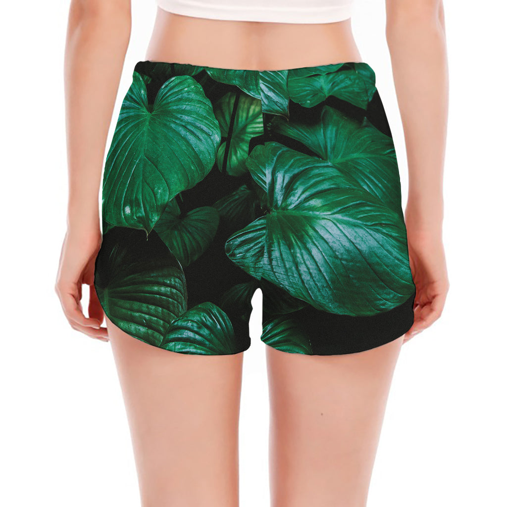 Natural Tropical Leaf Print Women's Split Running Shorts