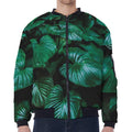 Natural Tropical Leaf Print Zip Sleeve Bomber Jacket