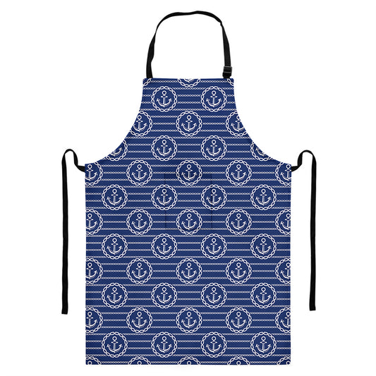 Nautical Anchor Pattern Print Bib Apron With Pocket