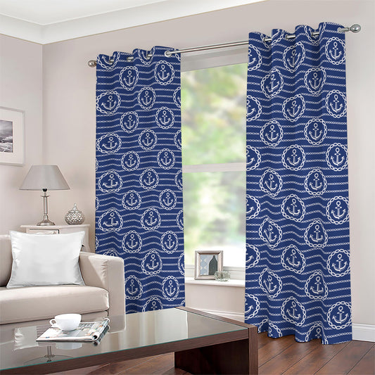 Nautical Anchor Pattern Print Blackout Grommet Curtains