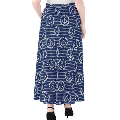 Nautical Anchor Pattern Print Chiffon Maxi Skirt