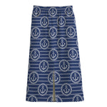 Nautical Anchor Pattern Print Cotton Front Slit Maxi Skirt