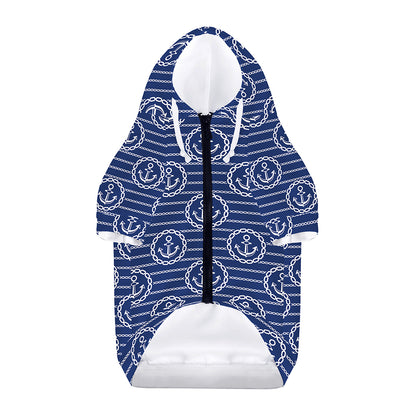 Nautical Anchor Pattern Print Dog Zip Up Hoodie