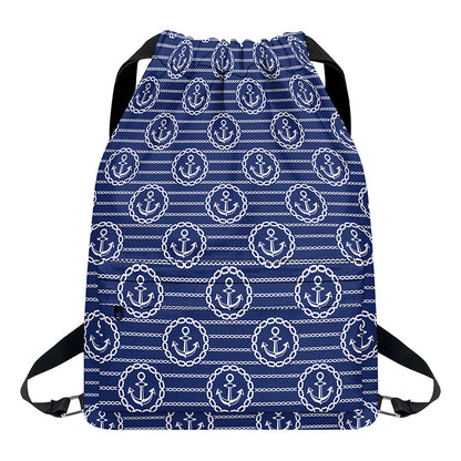 Nautical Anchor Pattern Print Drawstring Backpack