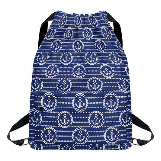 Nautical Anchor Pattern Print Drawstring Backpack