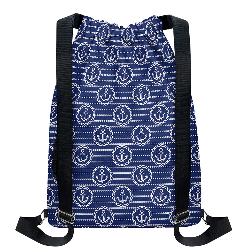 Nautical Anchor Pattern Print Drawstring Backpack