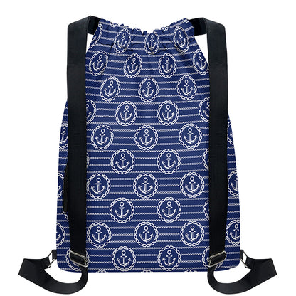 Nautical Anchor Pattern Print Drawstring Backpack