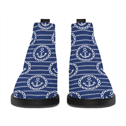 Nautical Anchor Pattern Print Flat Ankle Boots