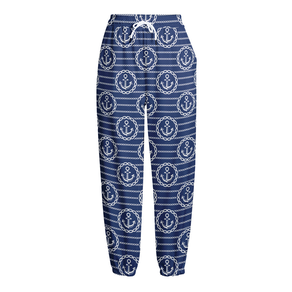 Nautical Anchor Pattern Print Fleece Lined Knit Pants