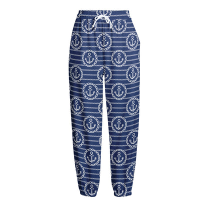 Nautical Anchor Pattern Print Fleece Lined Knit Pants