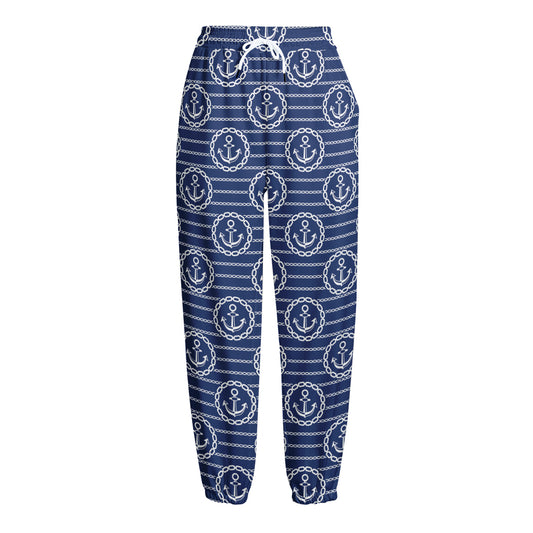 Nautical Anchor Pattern Print Fleece Lined Knit Pants