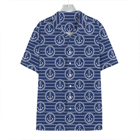 Nautical Anchor Pattern Print Hawaiian Shirt