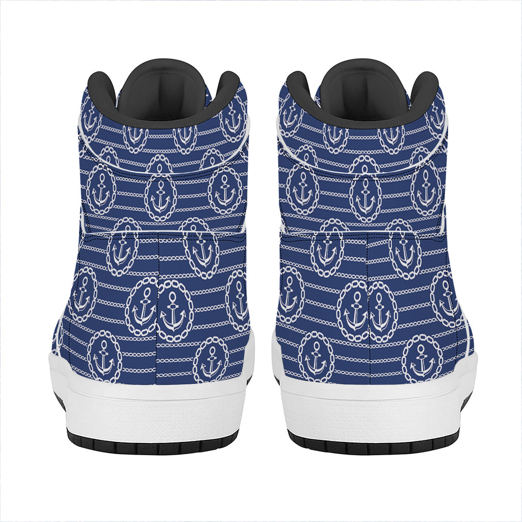 Nautical Anchor Pattern Print High Top Leather Sneakers
