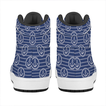 Nautical Anchor Pattern Print High Top Leather Sneakers