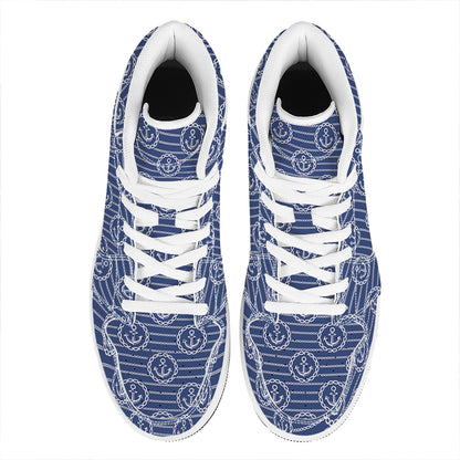 Nautical Anchor Pattern Print High Top Leather Sneakers