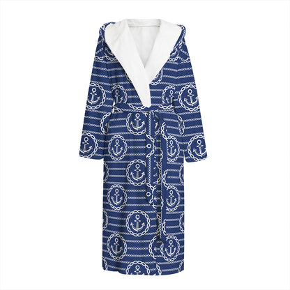 Nautical Anchor Pattern Print Hooded Bathrobe