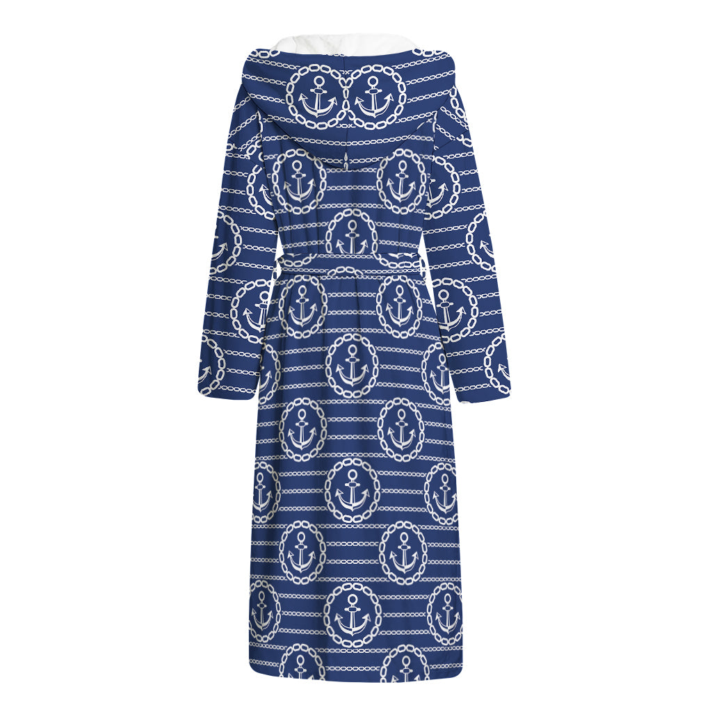 Nautical Anchor Pattern Print Hooded Bathrobe
