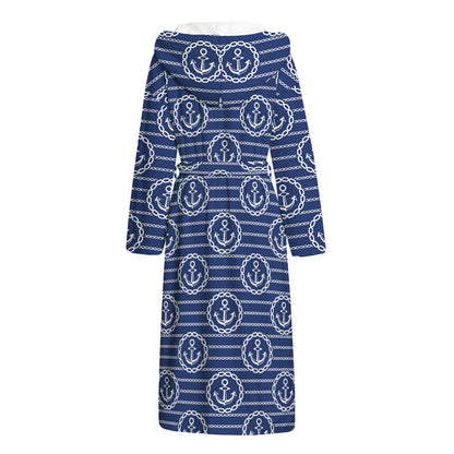 Nautical Anchor Pattern Print Hooded Bathrobe