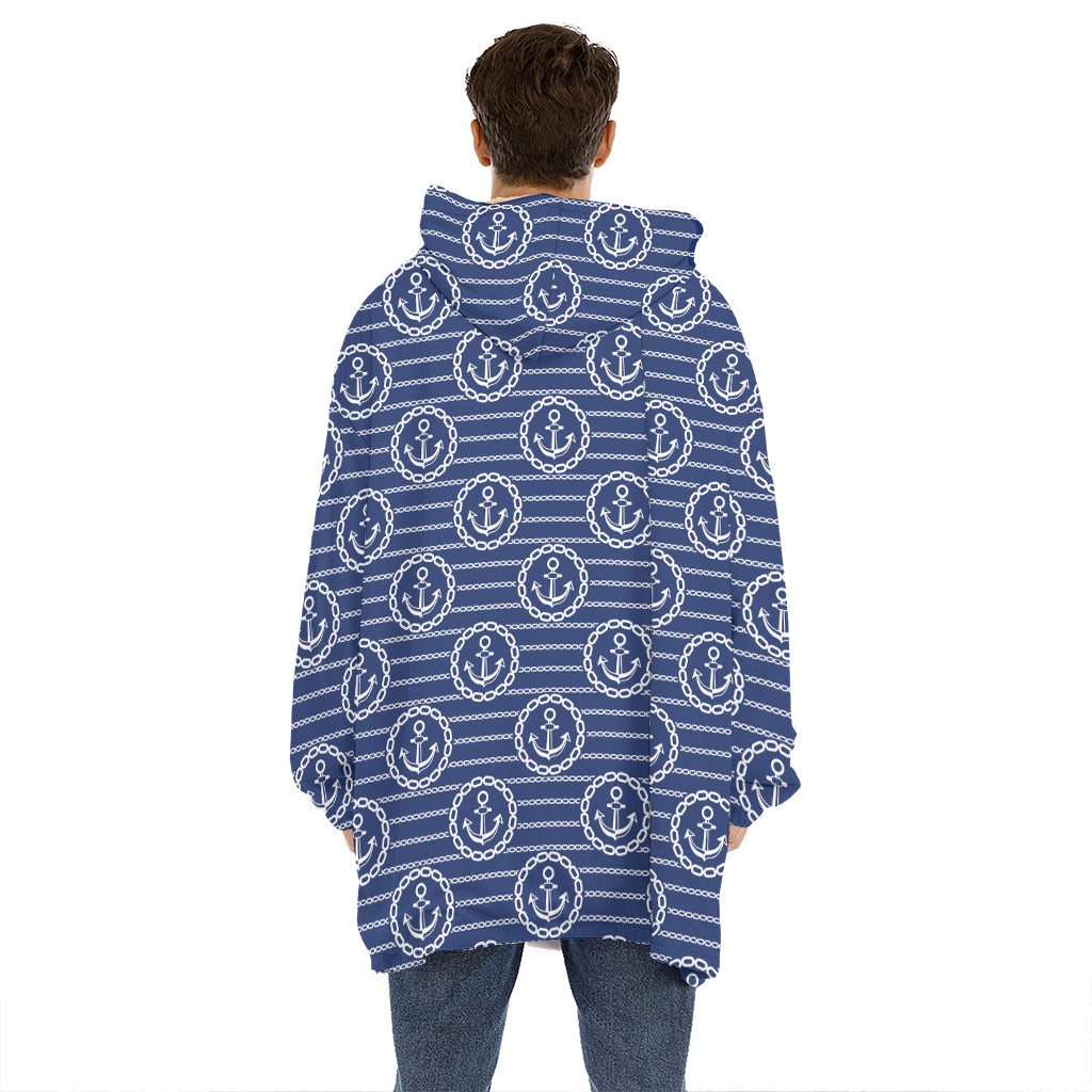 Nautical Anchor Pattern Print Hoodie Blanket